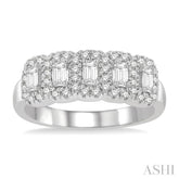 1 ctw Emerald Shape 5 Stone Emerald & Round Cut Diamond Halo Wedding Band in 14K White Gold